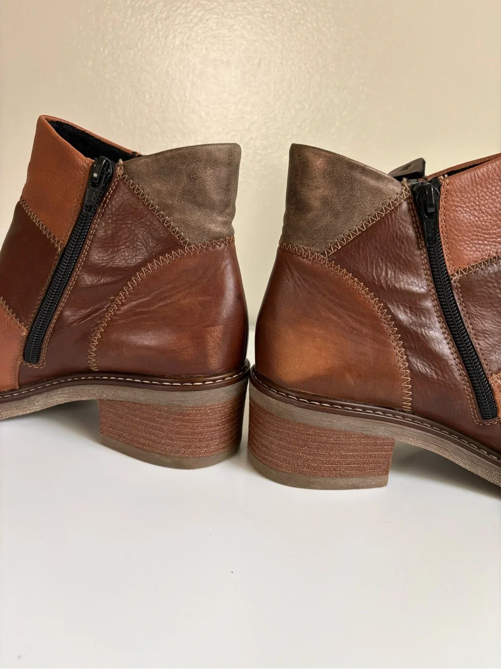 Remonte Aida Multi-Tone Brown Leather Boho Ankle Boots Size 39 US 8
